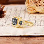 Luxury 4 Prong Emerald CutBlack Rutilated Quartz Side Stone Engagement Ring - Additional view