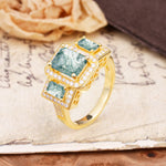 Luxury 4 Prong Emerald CutMoss Agate Side Stone Engagement Ring - Additional view