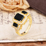 Luxury 4 Prong Emerald CutBlack Onyx Side Stone Engagement Ring - Additional view