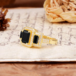 Luxury 4 Prong Emerald CutBlack Onyx Side Stone Engagement Ring - Additional view