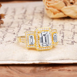 Luxury 4 Prong Emerald CutLab Diamond Side Stone Engagement Ring - Additional view