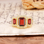 Luxury 4 Prong Emerald CutGarnet Side Stone Engagement Ring - Additional view