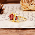 Luxury 4 Prong Emerald CutGarnet Side Stone Engagement Ring - Additional view