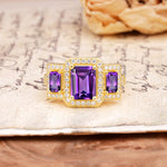 Luxury 4 Prong Emerald CutAmethyst Side Stone Engagement Ring - Additional view