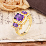 Luxury 4 Prong Emerald CutAmethyst Side Stone Engagement Ring - Additional view