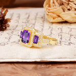 Luxury 4 Prong Emerald CutAmethyst Side Stone Engagement Ring - Additional view