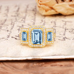 Luxury 4 Prong Emerald CutAquamarine Side Stone Engagement Ring - Additional view