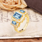 Luxury 4 Prong Emerald CutAquamarine Side Stone Engagement Ring - Additional view