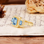 Luxury 4 Prong Emerald CutAquamarine Side Stone Engagement Ring - Additional view