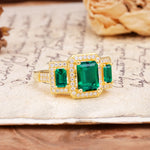Luxury 4 Prong Emerald CutEmerald Side Stone Engagement Ring - Additional view