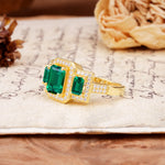 Luxury 4 Prong Emerald CutEmerald Side Stone Engagement Ring - Additional view