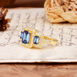 Luxury 4 Prong Emerald CutAlexandrite Side Stone Engagement Ring - Additional view