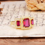Luxury 4 Prong Emerald CutRuby Side Stone Engagement Ring - Additional view