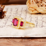 Luxury 4 Prong Emerald CutRuby Side Stone Engagement Ring - Additional view