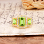 Luxury 4 Prong Emerald CutPeridot Side Stone Engagement Ring - Additional view