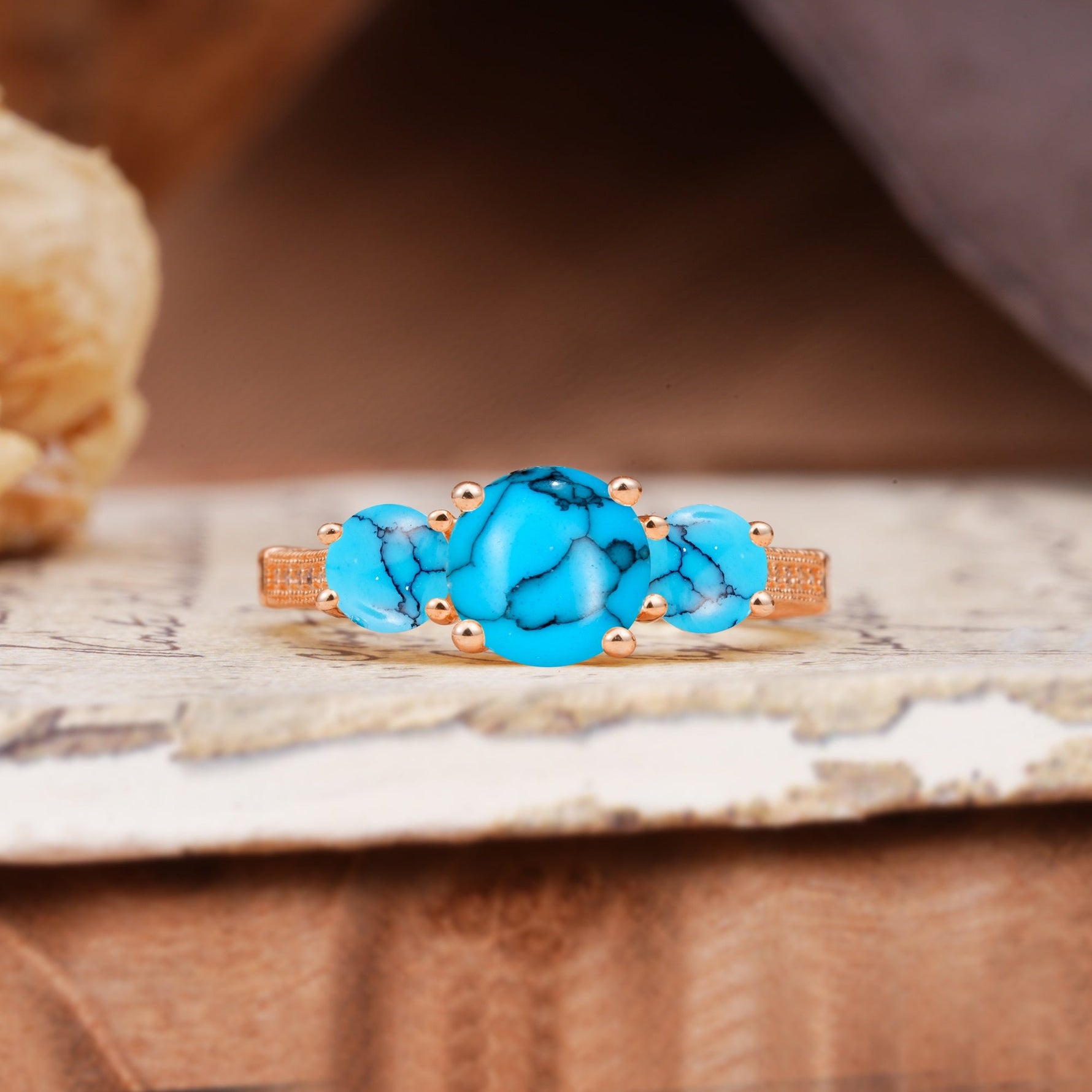 Vintage Mixed Cut Turquoise Eternity Wedding Band - Additional view
