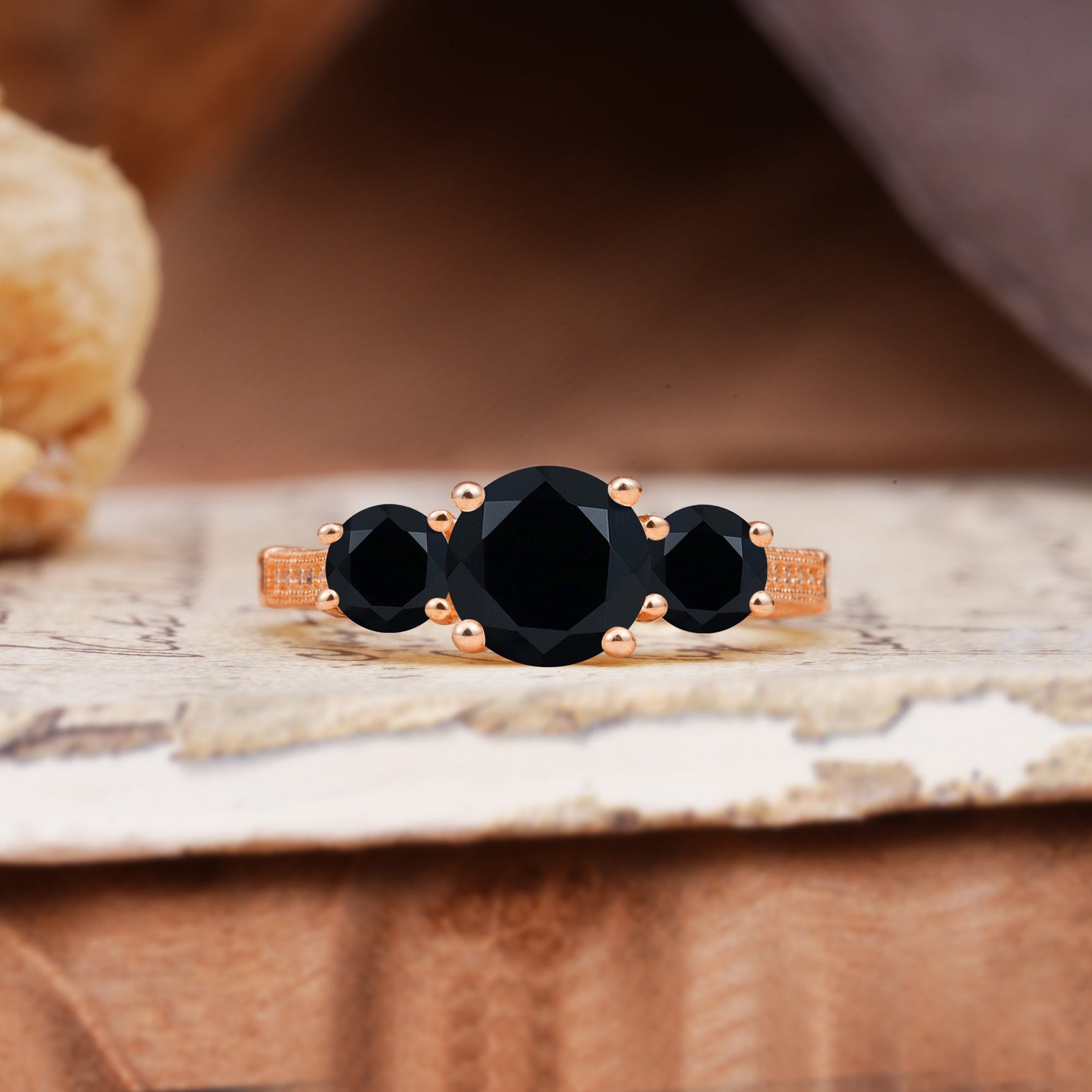 Vintage Mixed Cut Black Onyx Eternity Wedding Band - Additional view