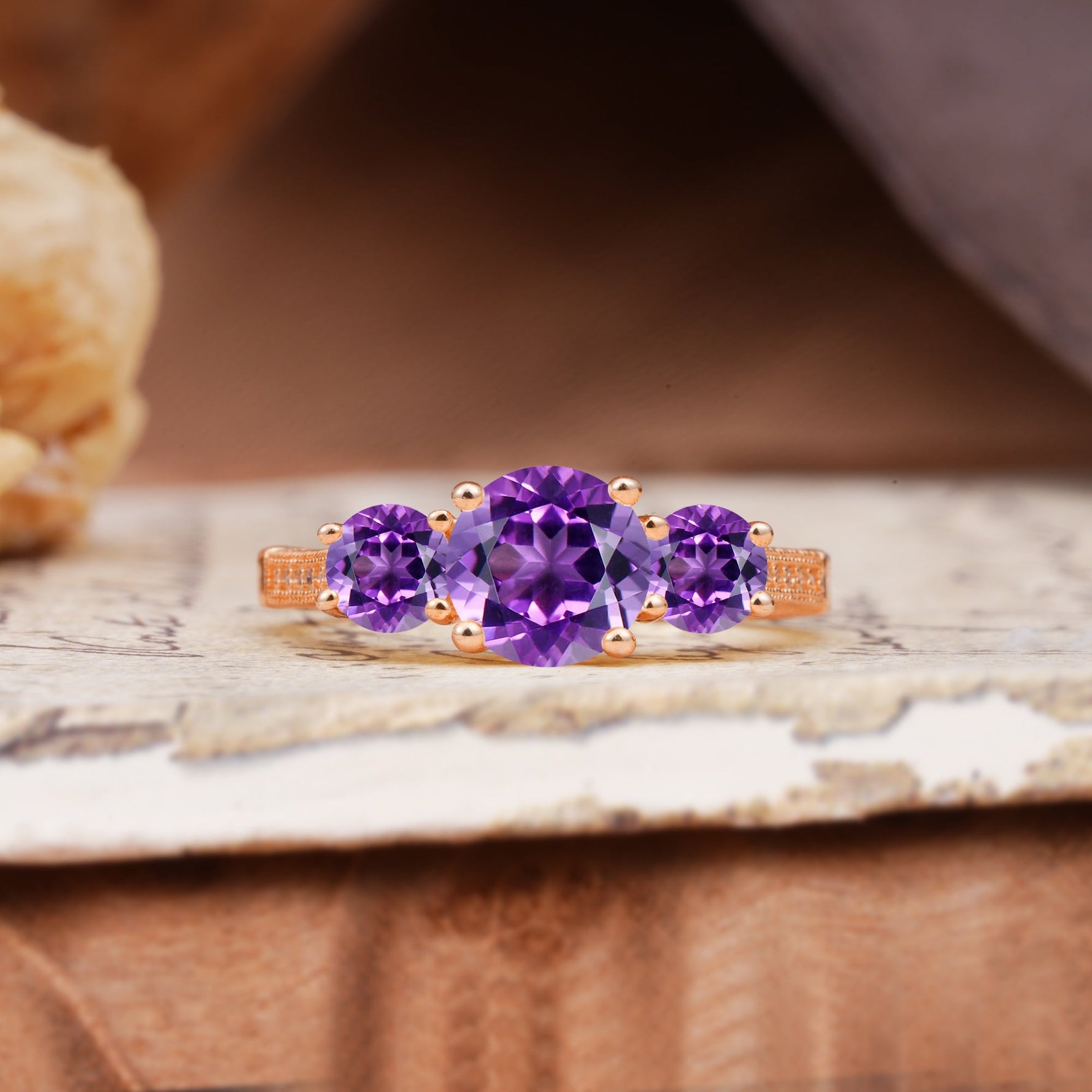 Vintage Mixed Cut Amethyst Eternity Wedding Band - Additional view