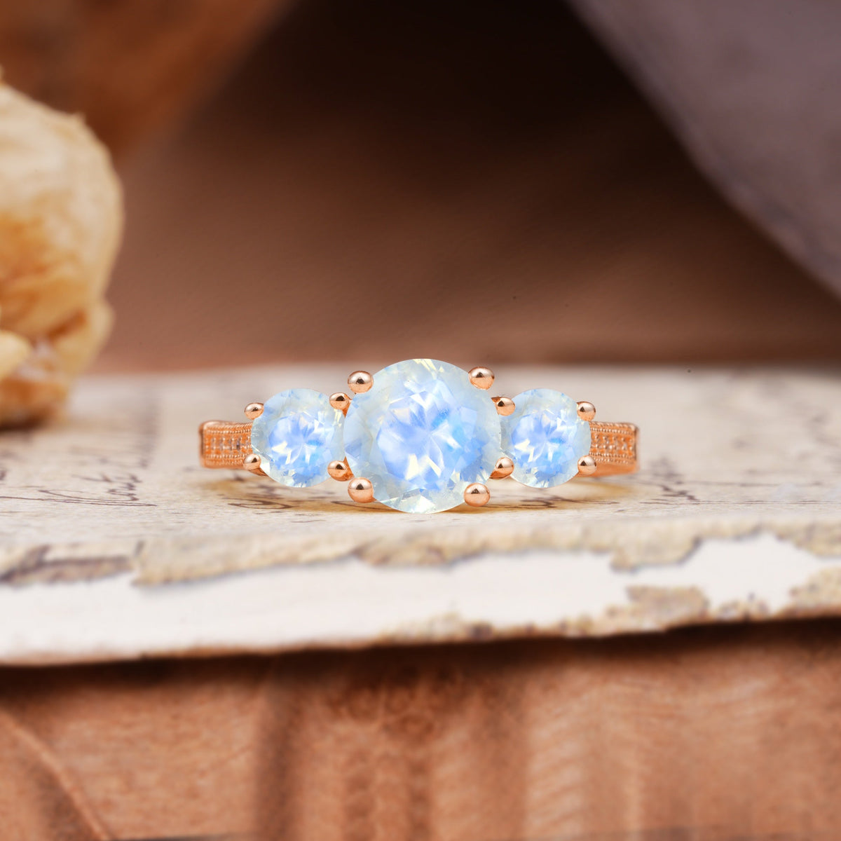 Vintage Mixed Cut Moonstone Eternity Wedding Band - Additional view
