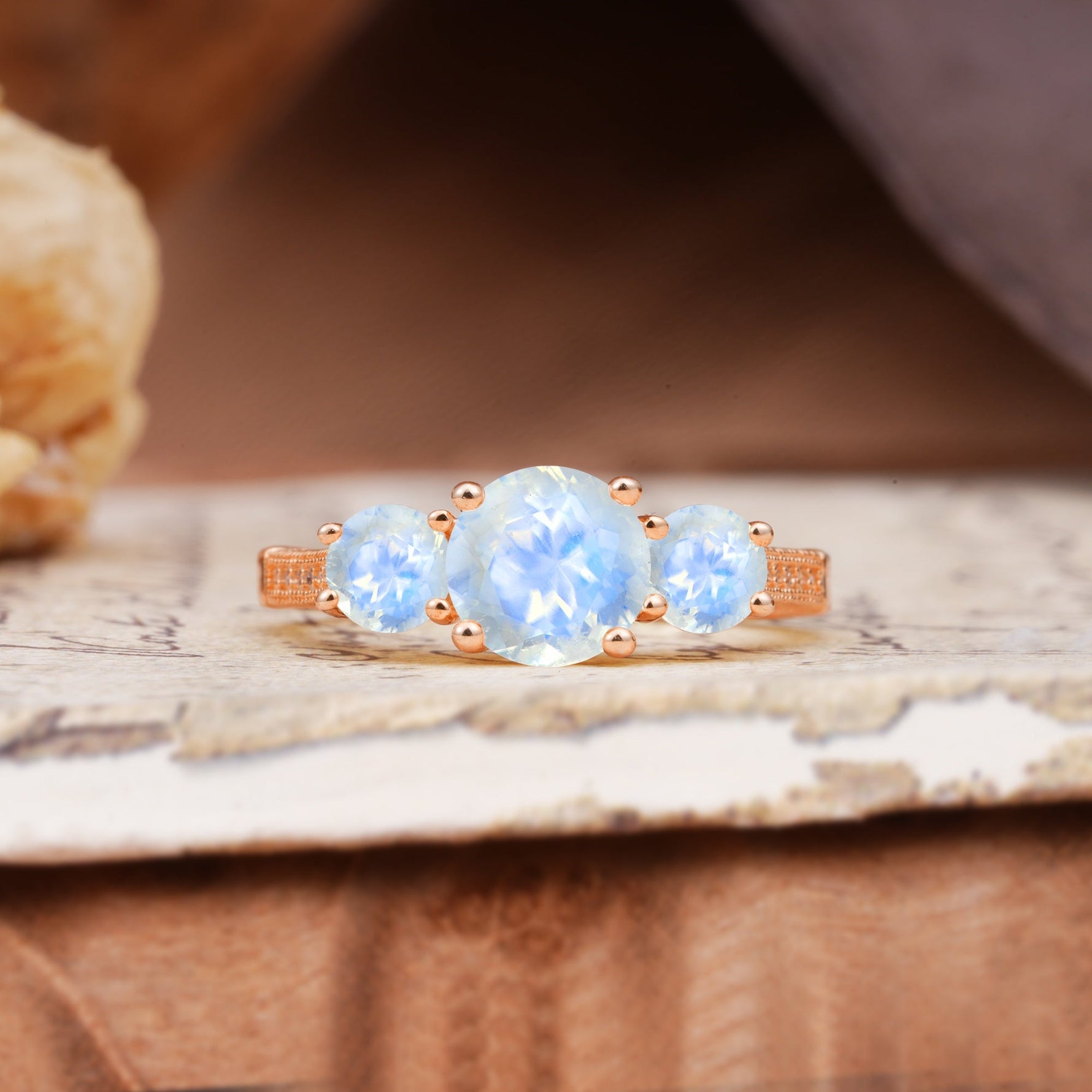 Vintage Mixed Cut Moonstone Eternity Wedding Band - Additional view