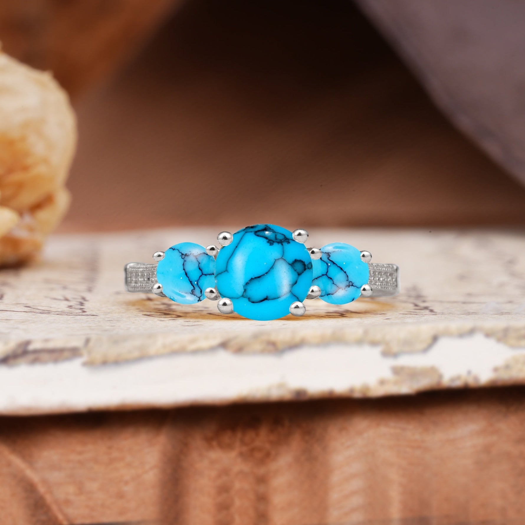 Vintage Mixed Cut Turquoise Eternity Wedding Band - Additional view