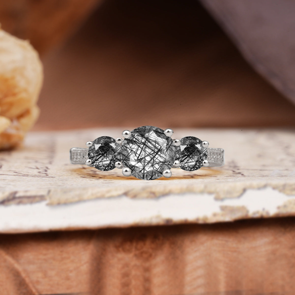 Vintage Mixed Cut Black Rutilated Quartz Eternity Wedding Band - Additional view