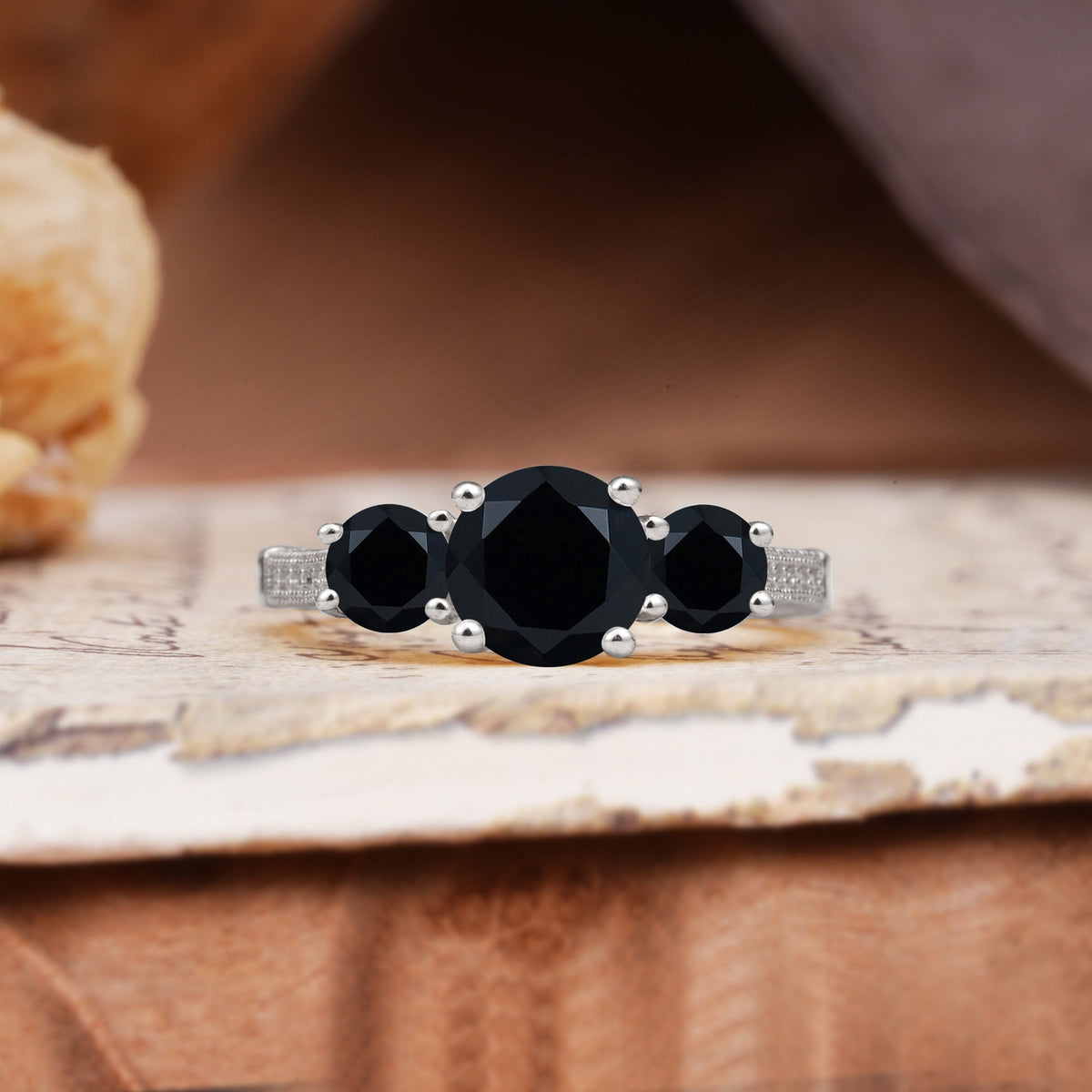 Vintage Mixed Cut Black Onyx Eternity Wedding Band - Additional view