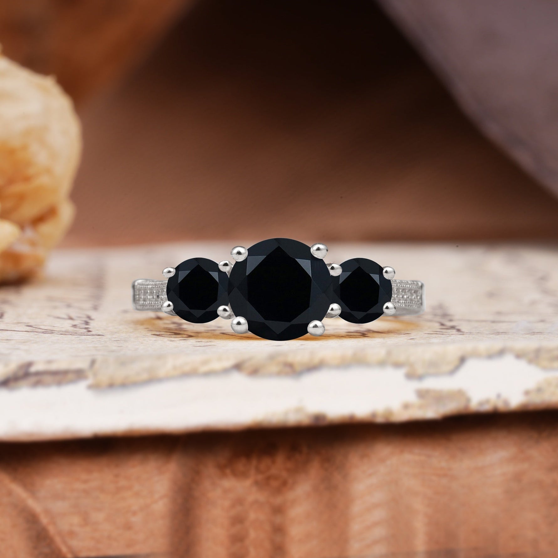 Vintage Mixed Cut Black Onyx Eternity Wedding Band - Additional view