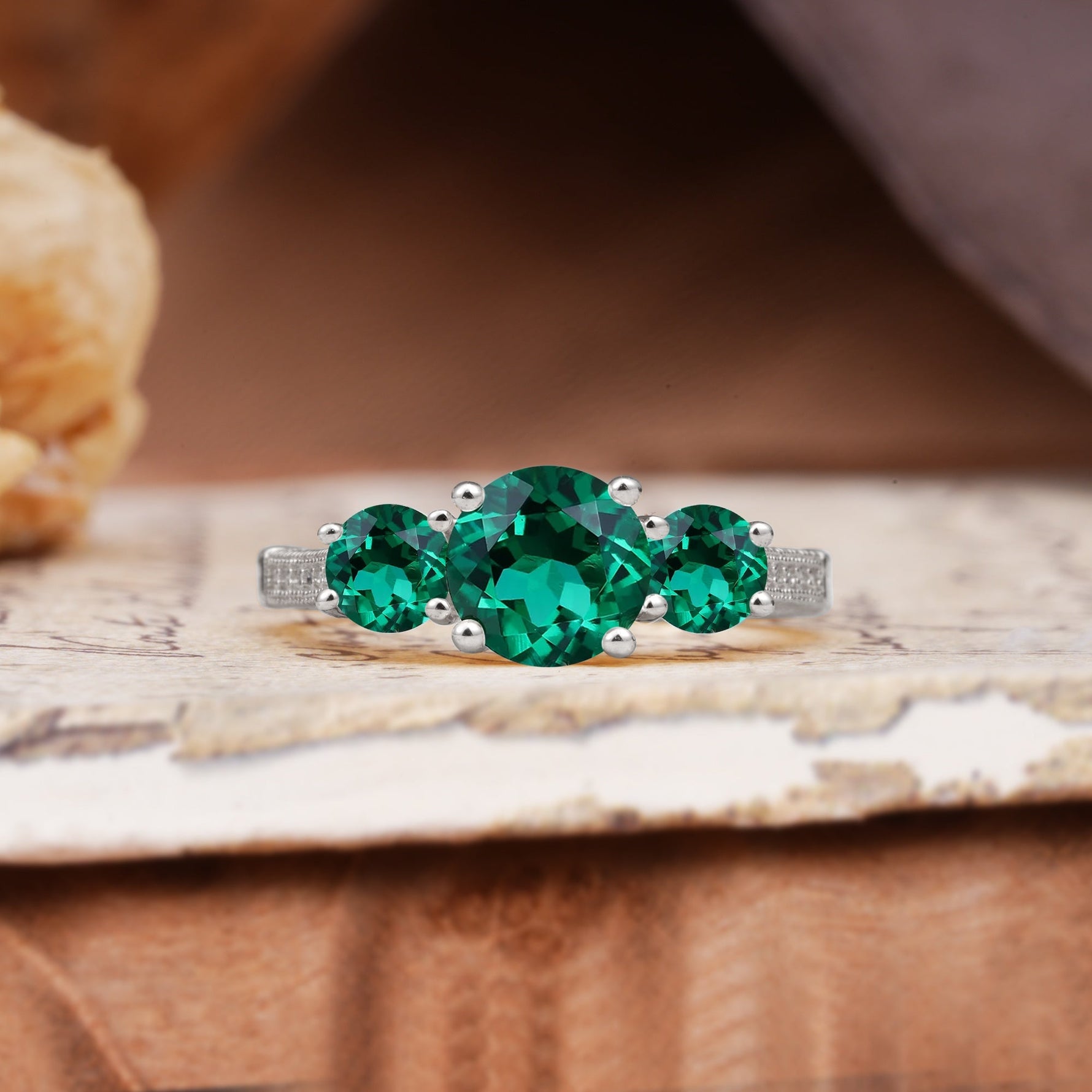 Vintage Mixed Cut Emerald Eternity Wedding Band - Additional view