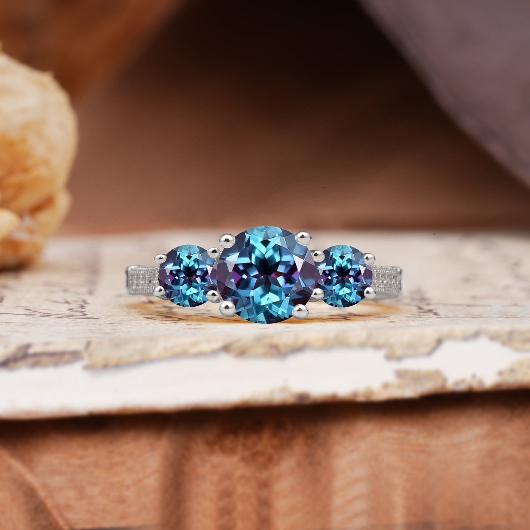 Vintage Mixed Cut Alexandrite Eternity Wedding Band - Additional view
