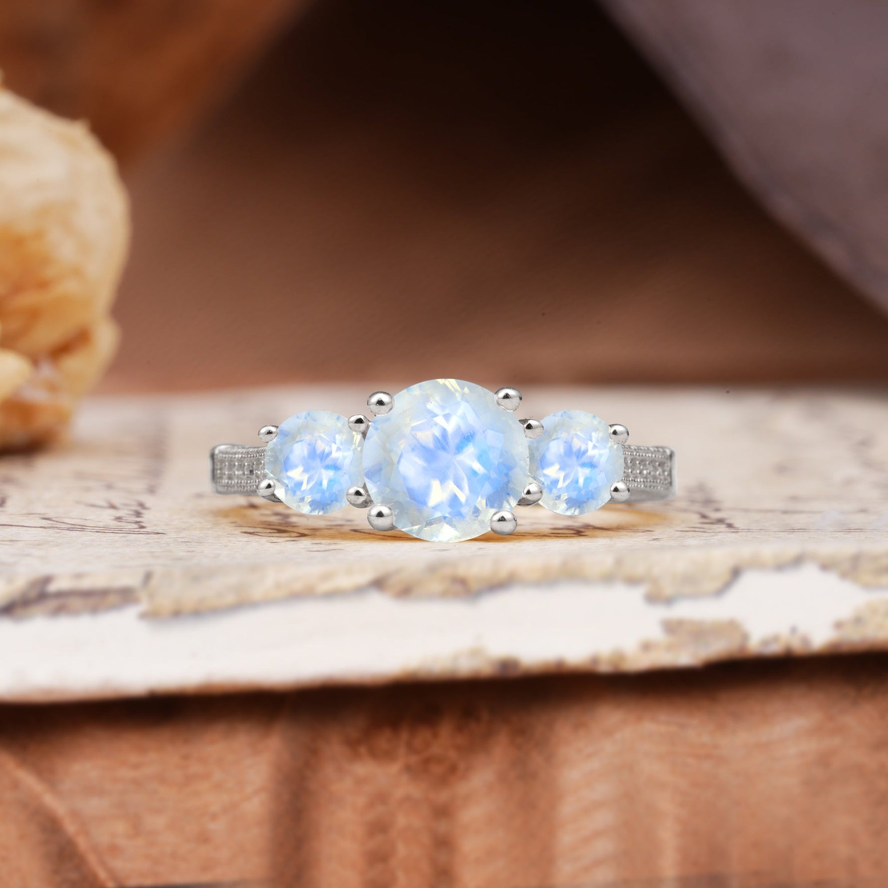 Vintage Mixed Cut Moonstone Eternity Wedding Band - Additional view