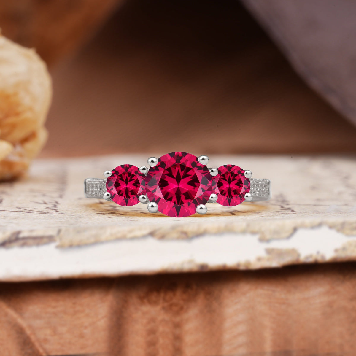 Vintage Mixed Cut Ruby Eternity Wedding Band - Additional view