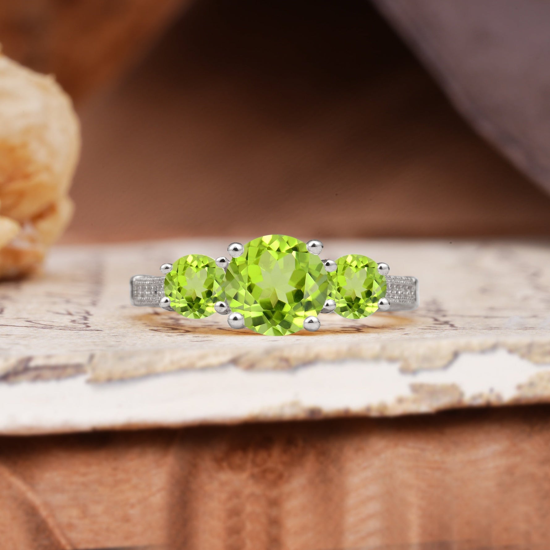 Vintage Mixed Cut Peridot Eternity Wedding Band - Additional view