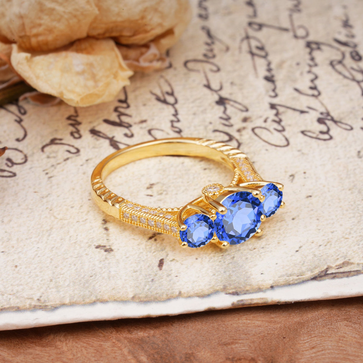 Vintage Mixed Cut Sapphire Eternity Wedding Band - Additional view