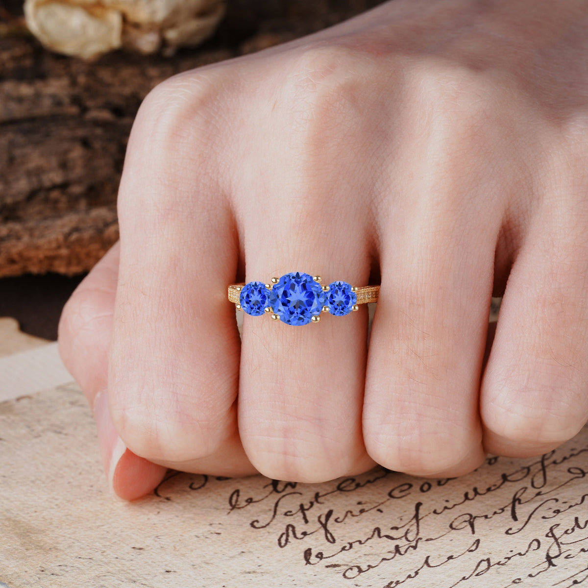 Vintage Mixed Cut Sapphire Eternity Wedding Band - Additional view