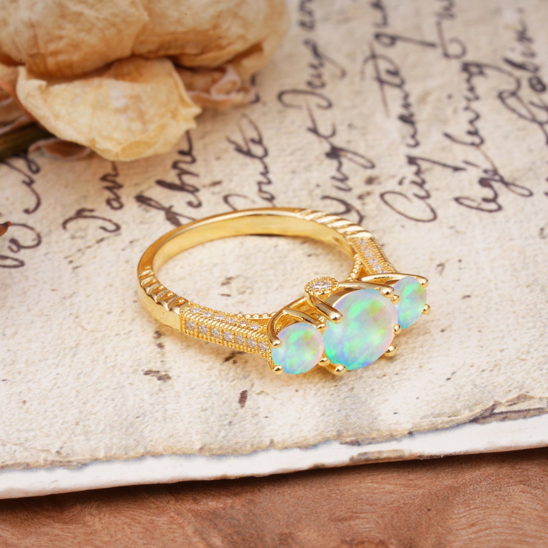 Vintage Mixed Cut Fire Opal Eternity Wedding Band - Additional view