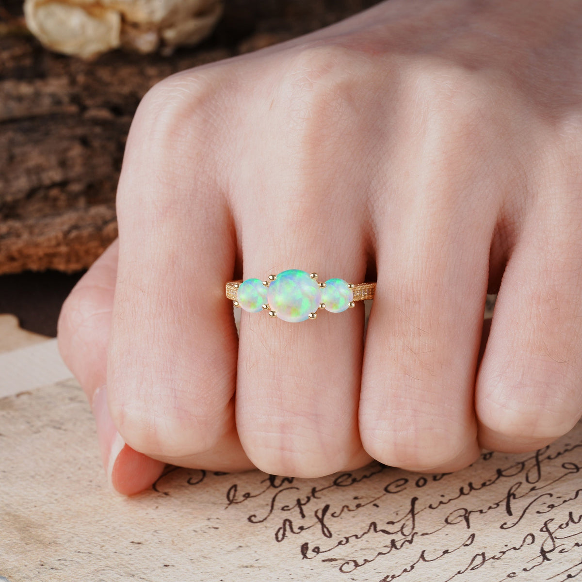 Vintage Mixed Cut Fire Opal Eternity Wedding Band - Additional view