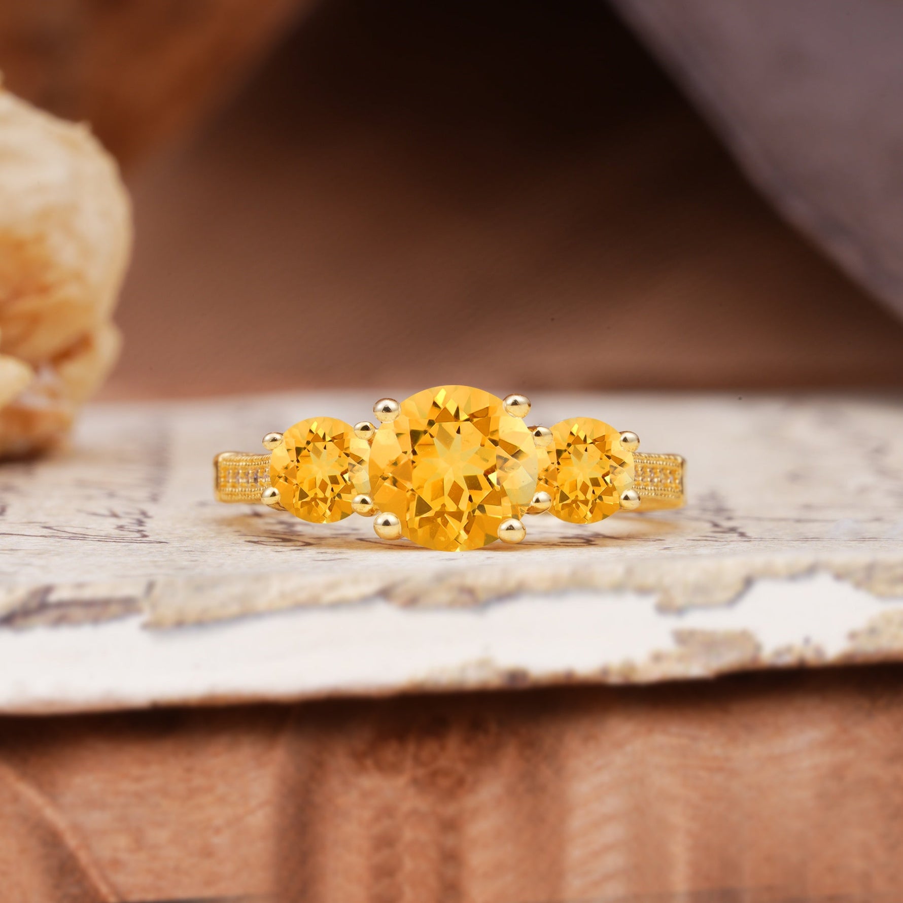 Vintage Mixed Cut Citrine Eternity Wedding Band - Additional view