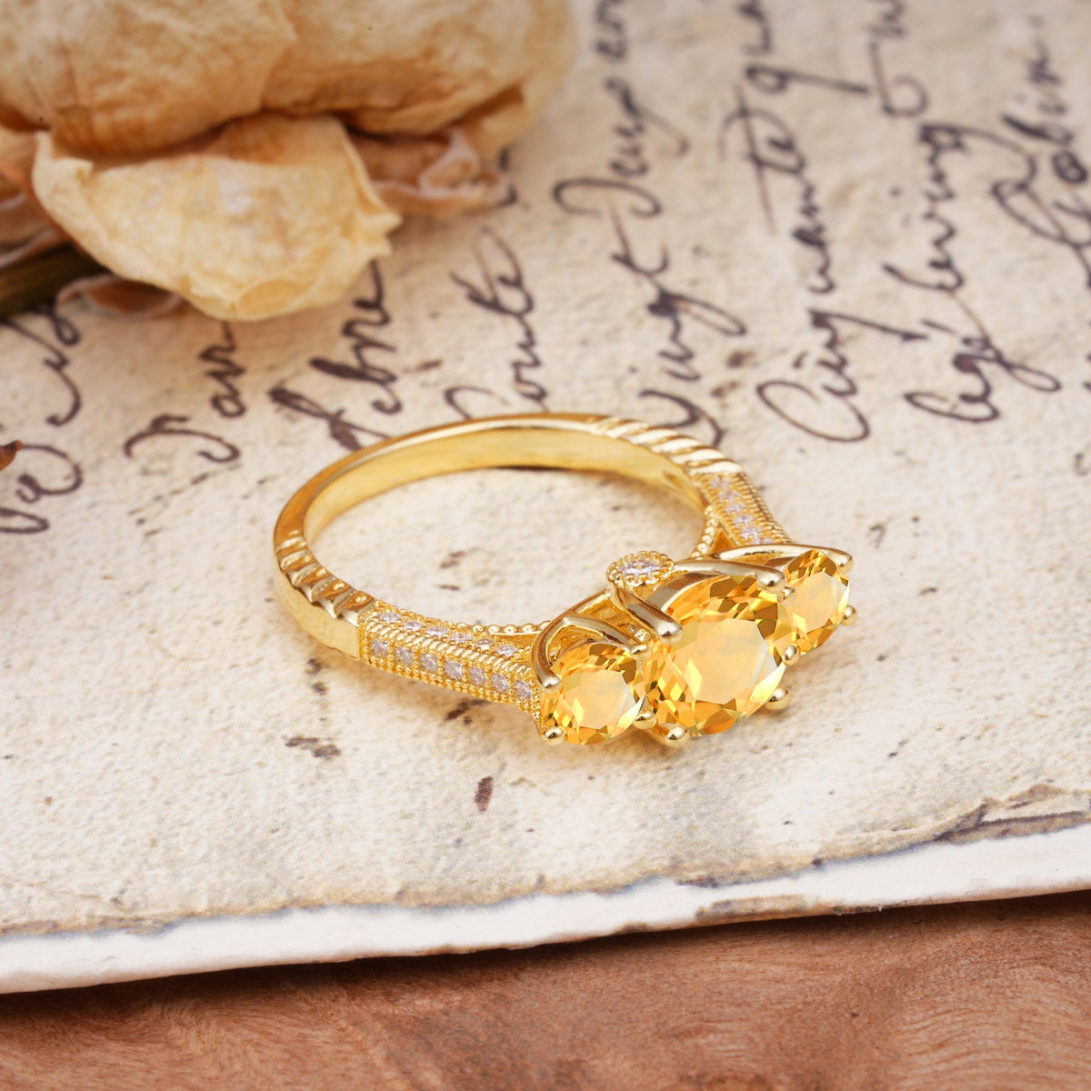 Vintage Mixed Cut Citrine Eternity Wedding Band - Additional view
