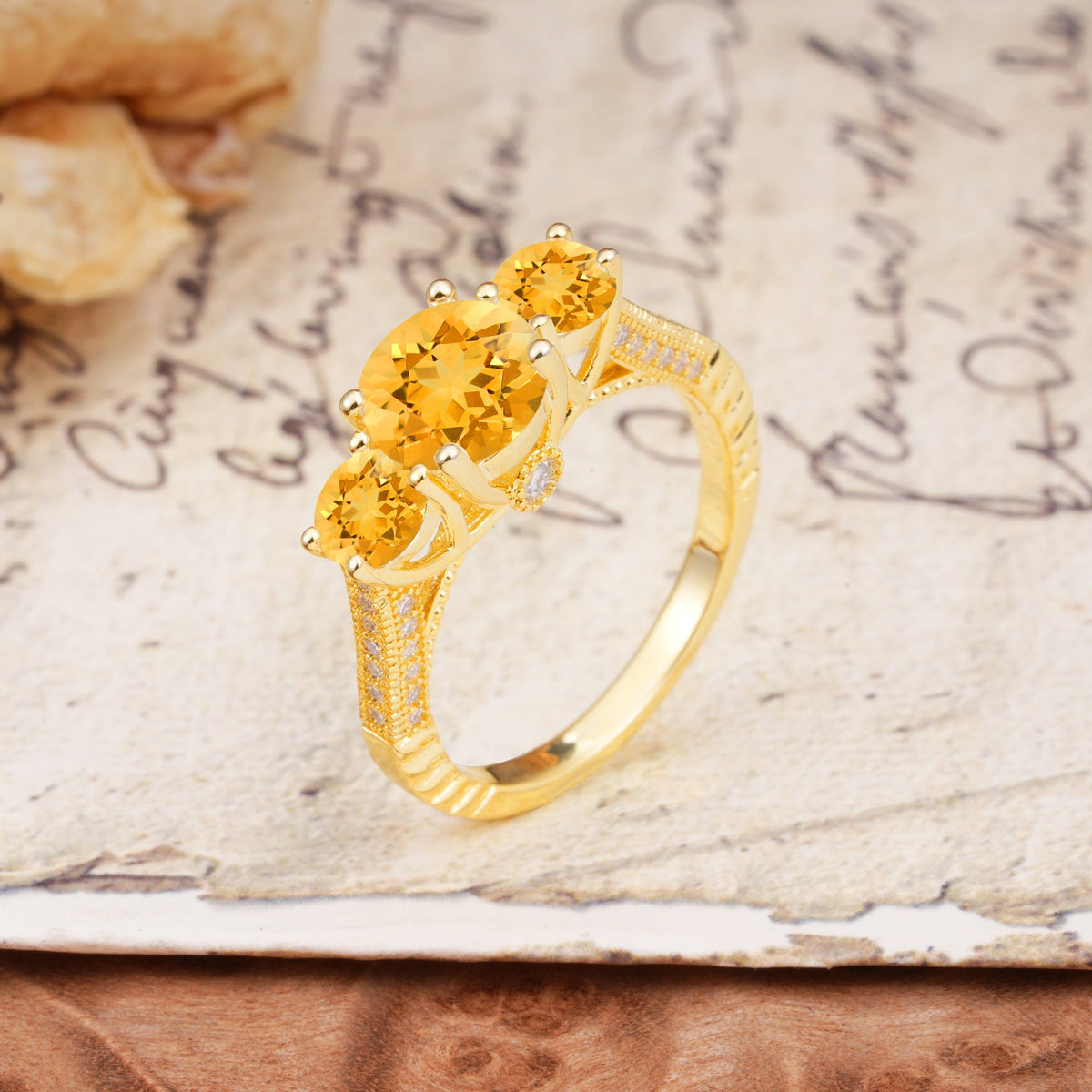 Vintage Mixed Cut Citrine Eternity Wedding Band - Additional view