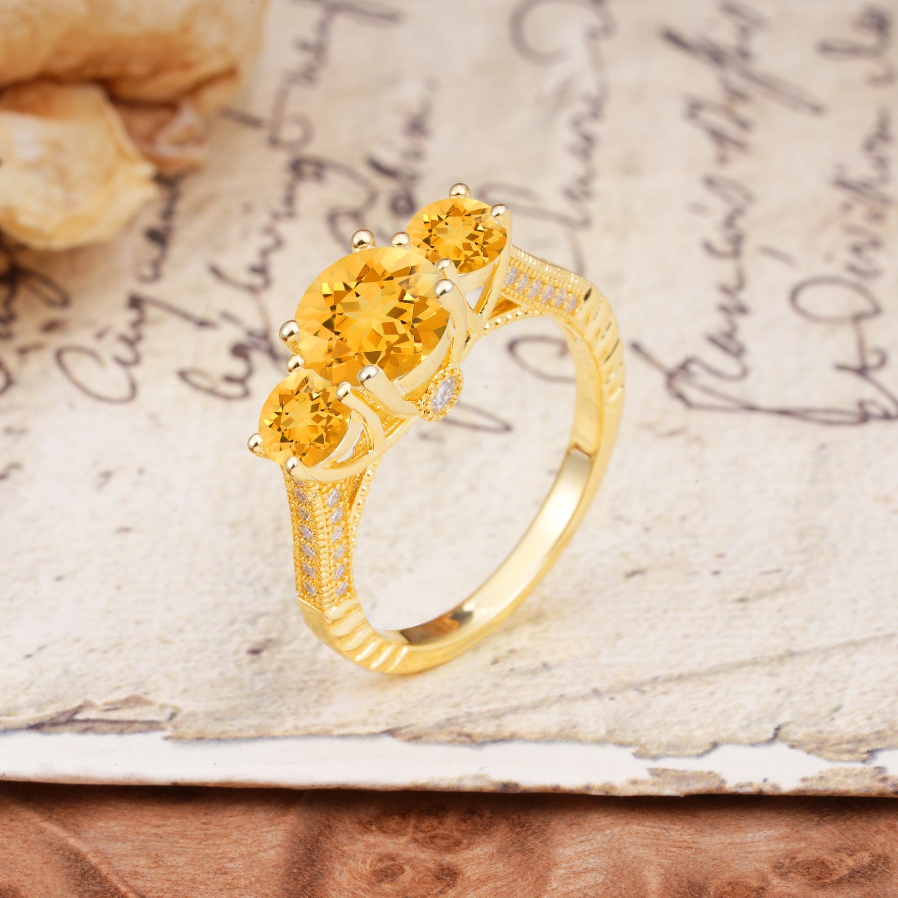 Vintage Mixed Cut Citrine Eternity Wedding Band - Additional view