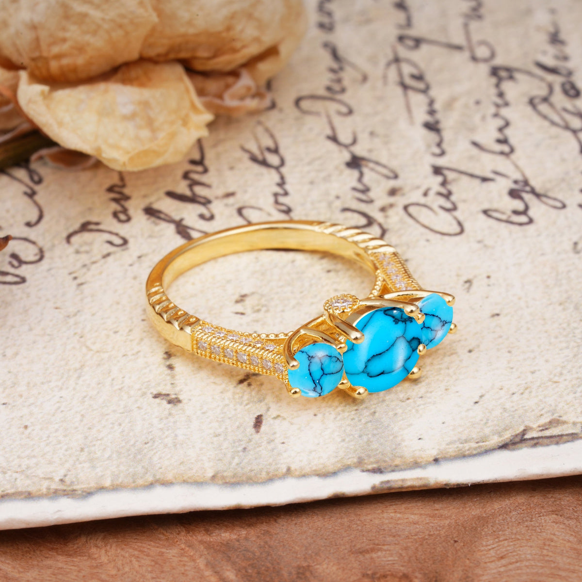 Vintage Mixed Cut Turquoise Eternity Wedding Band - Additional view