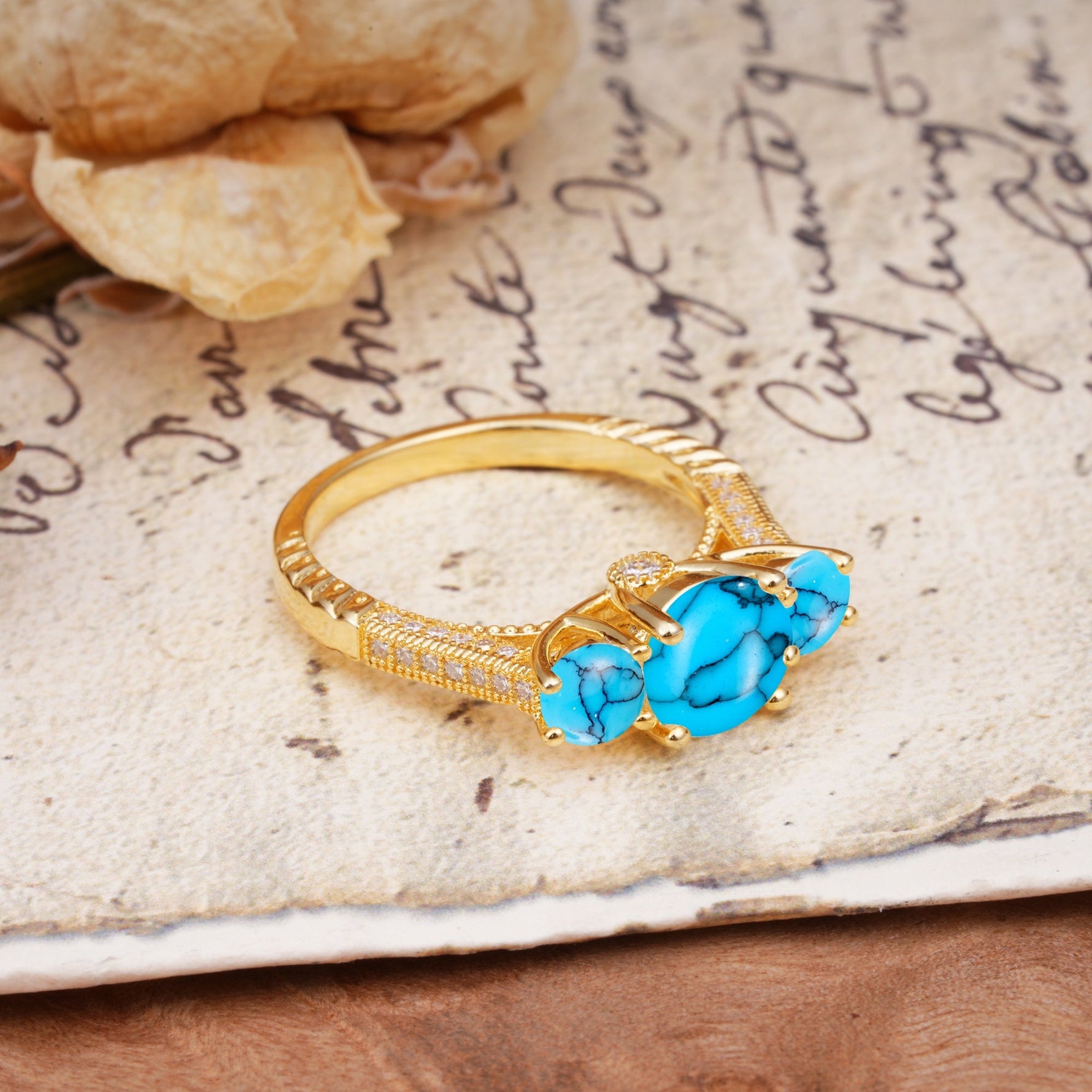 Vintage Mixed Cut Turquoise Eternity Wedding Band - Additional view