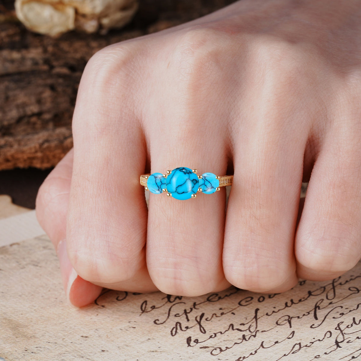 Vintage Mixed Cut Turquoise Eternity Wedding Band - Additional view