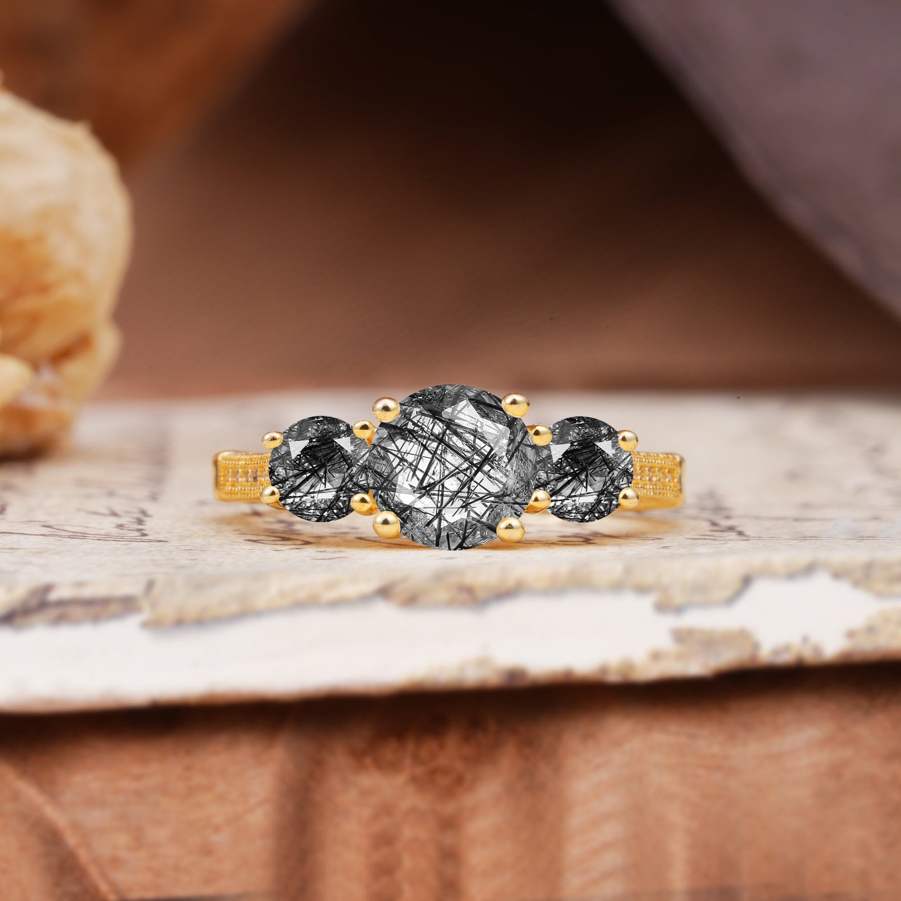 Vintage Mixed Cut Black Rutilated Quartz Eternity Wedding Band - Additional view