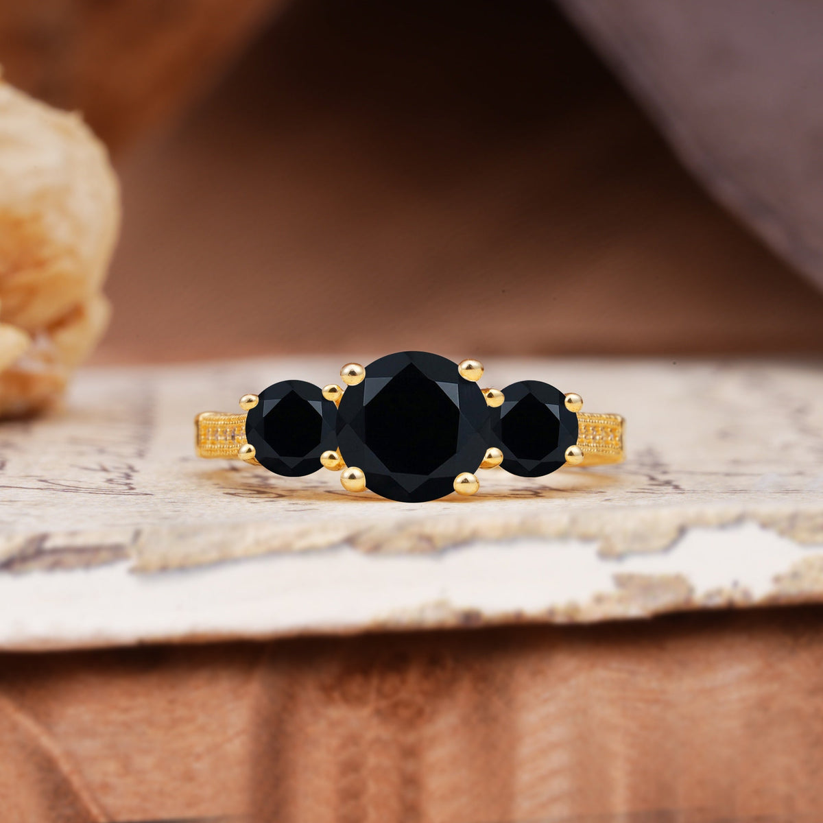 Vintage Mixed Cut Black Onyx Eternity Wedding Band - Additional view
