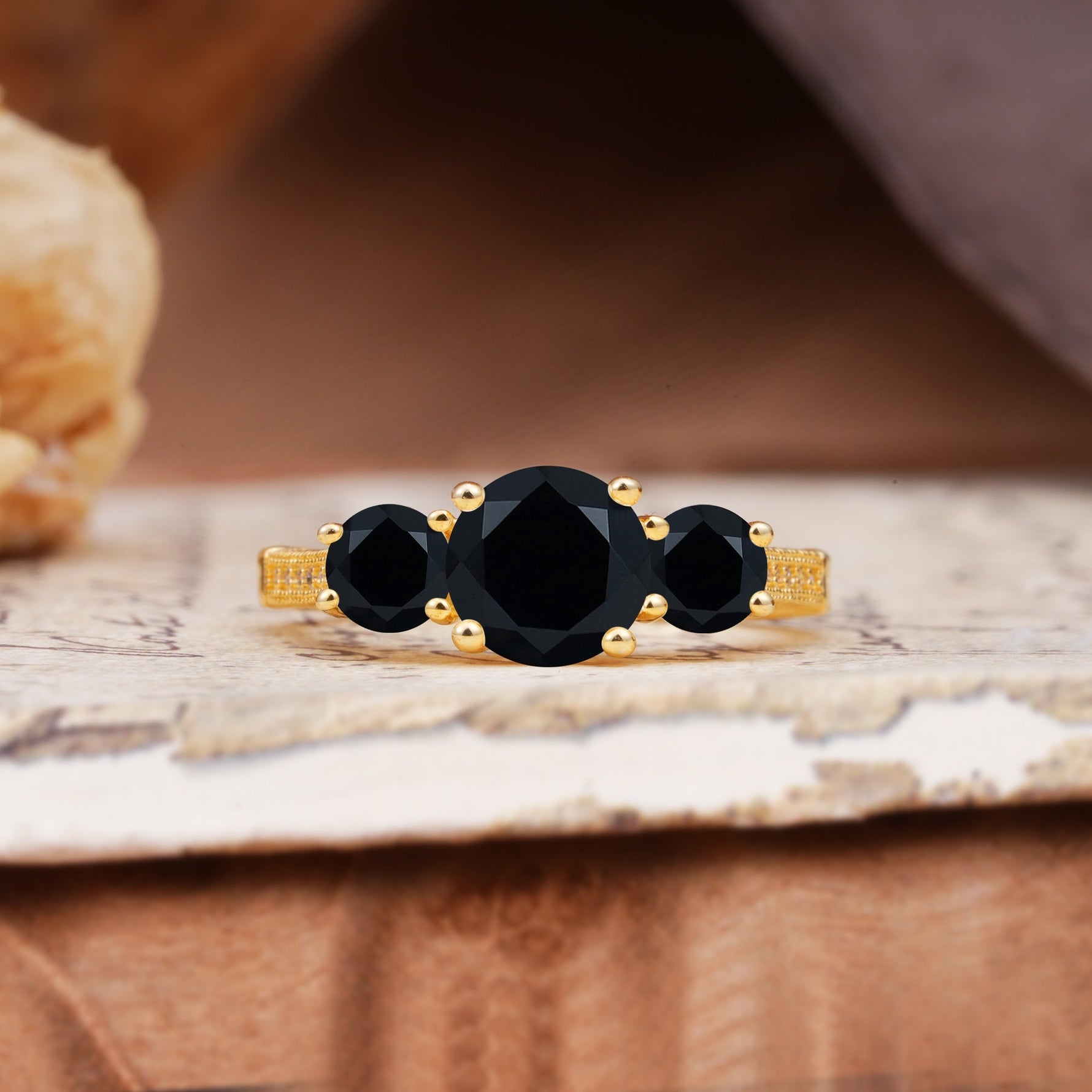 Vintage Mixed Cut Black Onyx Eternity Wedding Band - Additional view