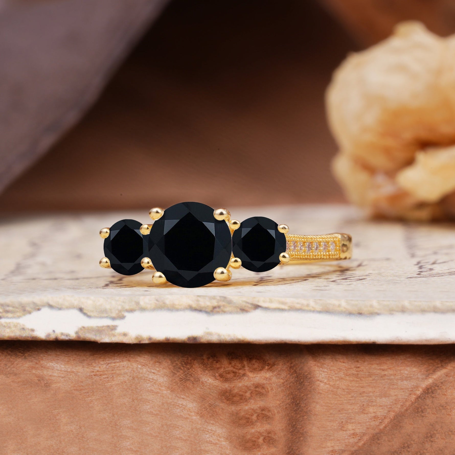 Vintage Mixed Cut Black Onyx Eternity Wedding Band - Additional view