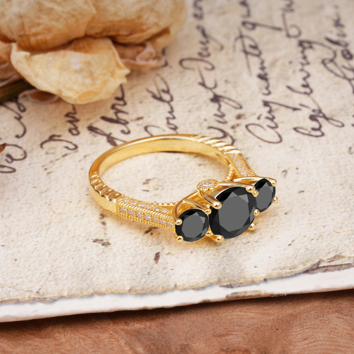 Vintage Mixed Cut Black Onyx Eternity Wedding Band - Additional view