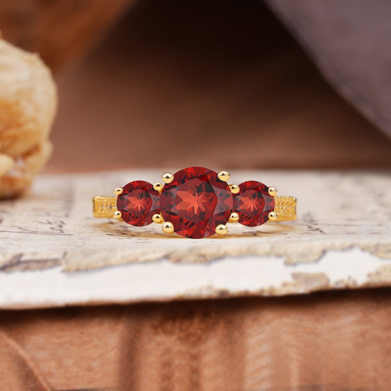 Vintage Mixed Cut Garnet Eternity Wedding Band - Additional view